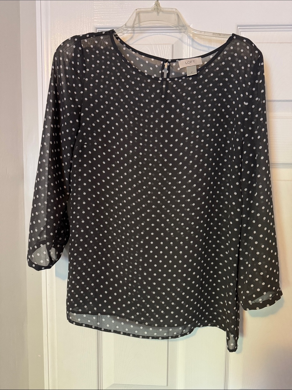 LOFT Black Sheer Polka Dot Blouse